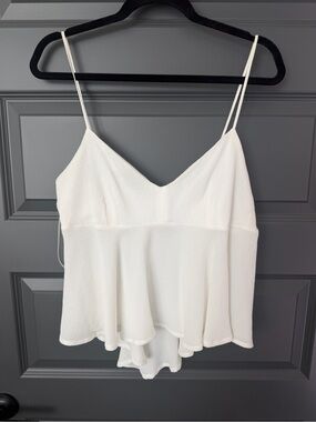 Zara White Textured V-Neck Spaghetti Strap Camisole